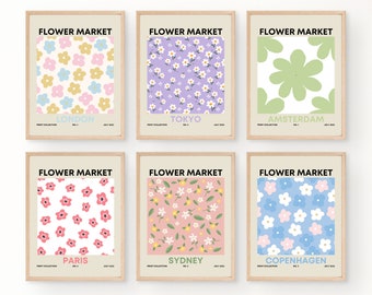 Flower Market Set de 6 tirages, affiche botanique, Flower Market Wall Set, Botanical Wall Art, Flower Market Print, Digital Art Print Set