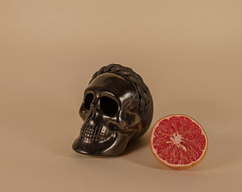 Catrina Skull: Black Pottery, Dia de los Muertos Decor