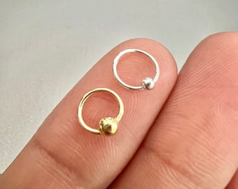 Nose Ring with ball Gold Silver 0.7mm Thickness 925 Silver