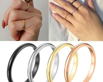 Thin 2mm band ring mens and  womans rings, silver gold and rose gold made from 316L titanium steel Jewelry Unisex Ring Mens Womens Jewellery