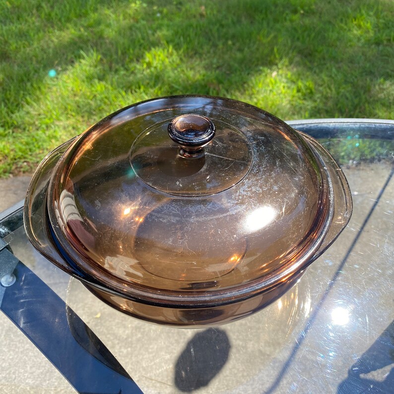 Pyrex Vision Amber Glass Bowl Dutch Oven With Lid Casserole Dish 1970s