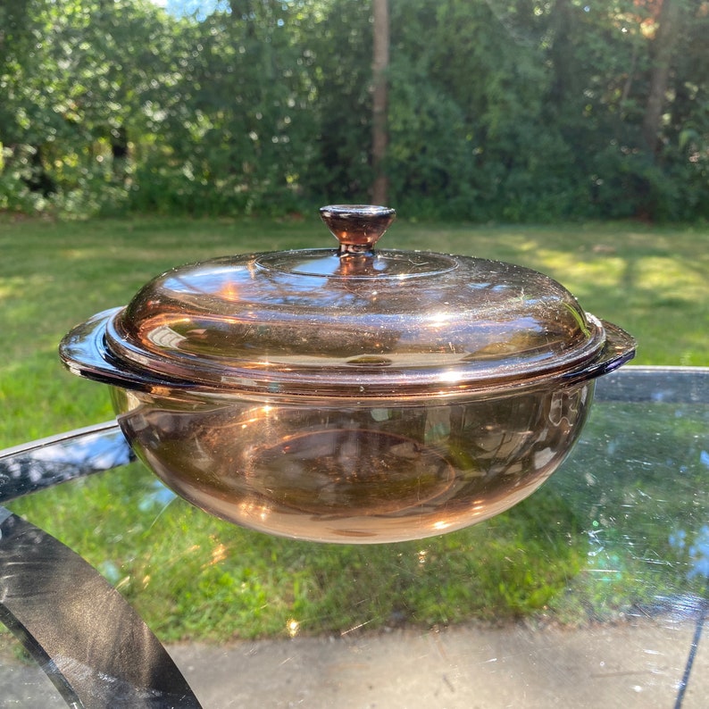 Pyrex Vision Amber Glass Bowl Dutch Oven With Lid Casserole Dish 1970s