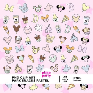 Park Snacks Essen Pastell Clip Art Digital Download | Micky PNG-Bundle | Magic Kingdom Kunst Instant Download | Handgezeichnete Illustrationen png