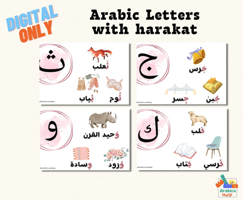 Arabic Letters With Harakat Flashcards | Arabic Alphabet | Arabic for ...