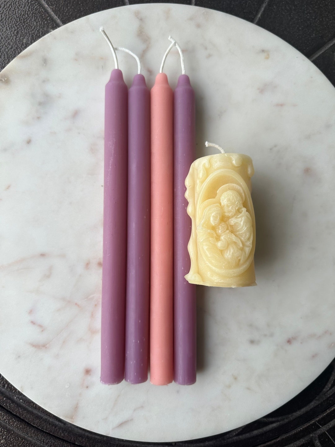 Beeswax Advent Wreath Candles With White Holy Family Pure Beeswax Candle Etsy