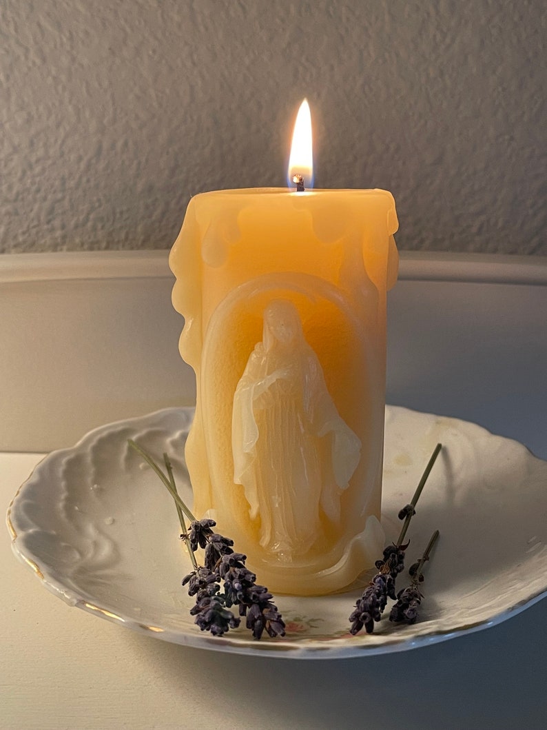 Virgin Mary Pure Beeswax Catholic Candle Etsy