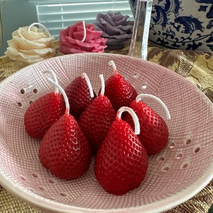 Beeswax Strawberry Candles  Pack of 3 Pure Beeswax Fruit Strawberry Berry Candle