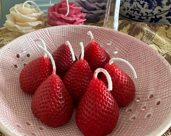Beeswax Strawberry Candles  Pack of 3 Pure Beeswax Fruit Strawberry Berry Candle