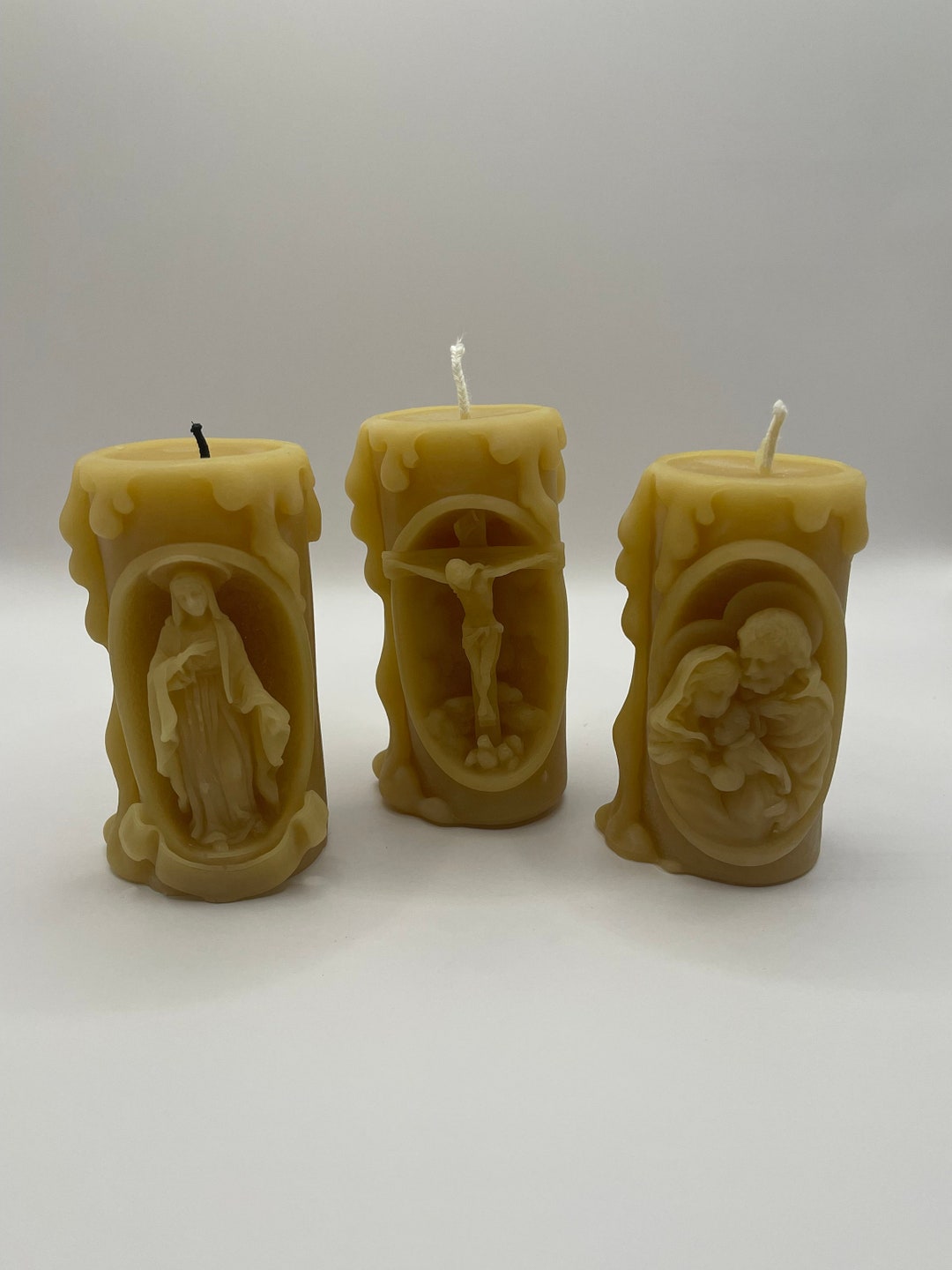 3 Pack Catholic Beeswax Candles Jesus Mary and Holy Family Etsy