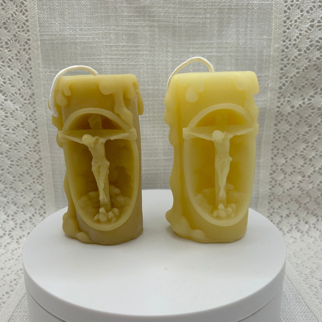 Catholic 100 Pure Beeswax Candle Catholic Jesus Crucifix Etsy