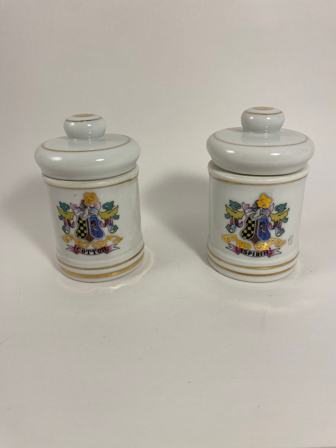 Apothecary Porcelain Jars Vintage Aspirin and Cotton Etsy