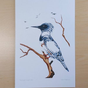Martin-pêcheur au repos par Ray Baptiste Ojibway Artist 6"x9" Art Card