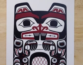 Haida Beaver by Clarence Mills Haida Artist 6"x9" art card