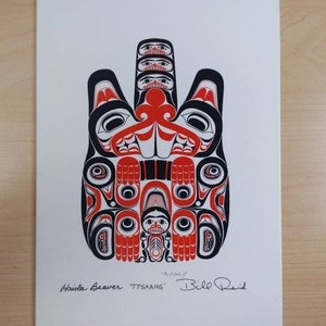 Haida Beaver « TTSAANG » par Bill Reid Haida Artist 6"x9" Art Card
