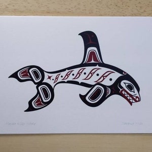 Haida Killer Whale by Clarence Mills Haida Artist 6"x9" art card