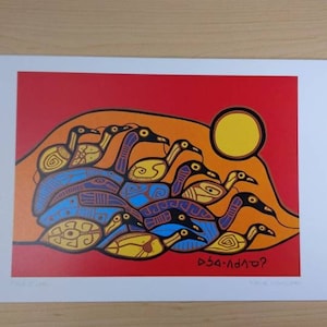 Flock of Loons par Norval Morrisseau Ojibway Artist 6"x9 » Art Card