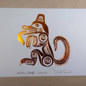 Haida Wolf par Bill Reid Haida Artist 6"x9" Copper Embossed Art Card
