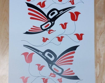 Hummingbirds by Eric Parnell Haida Artist 14" x 11" Signed Limited Edition Print 83/100