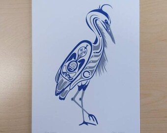 Blaureiher von April White, Haida-Künstlerin, 6"x9" Kunstkarte