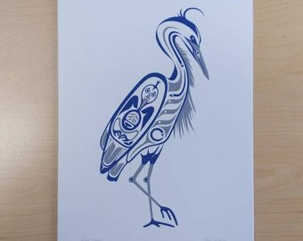 Blue Heron by April White Haida Artist 6"x9" Art Card