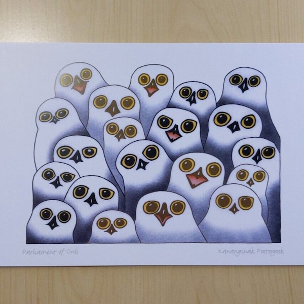 Parliament of Owls by Kananginak Pootoogook Inuit Artist 6"x9" Art Card