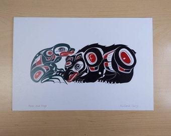 Bear and Frog by Richard Shorty Northern Tutchone Yukon Artist 6"x9" Art Card