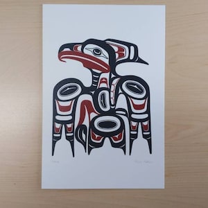 Hawk par Alvin Adkins Haida Artist 6"x9" Art Card