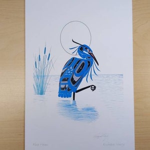Blue Heron par Richard Shorty Northern Tutchone Yukon Artist 6"x9 » Art Card