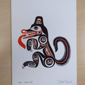 Godji Haida Wolf par Bill Reid Haida Artist 6"x9" Art Card