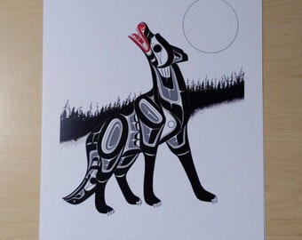 Timber Wolf by Richard Shorty Northern Tutchone Artist 6"x9" Art Card