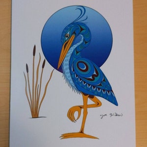 Blauer Reiher durch Joe Williams Salish Künstler 6 &quot;x 9&quot; Kunstkarte