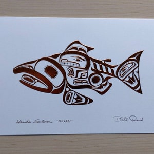 Haida Salmon par Bill Reid Haida Artist 6"x9" Copper Embossed Art Card