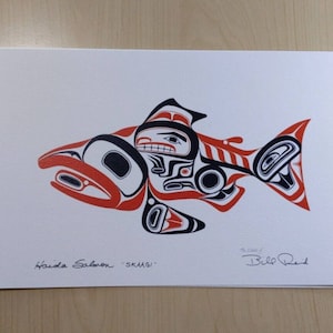 Haida Salmon par Bill Reid Artiste de la côte nord-ouest 6"x9" Carte d'art