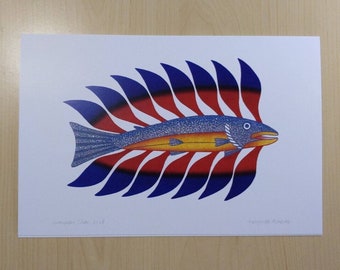 Luminous Char by Kenojuak Ashevak Inuit Artist 6"x9" Art Card