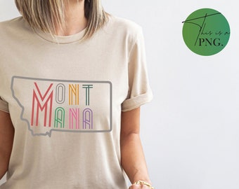 Mapa de Montana Png, Estado de Montana Png, Arte de palabras de Montana Png, Clipart de Montana, Diseño de sublimación de Montana, Impresión DTG retro de Montana