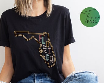 Mapa de Florida Png, Estado de Florida Png, Arte de palabras de Florida Png, Clipart de Florida, Diseño de sublimación de Florida, DTG retro del estado de Florida