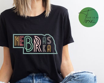 Carte du Nebraska Png, État du Nebraska png, Nebraska Word Art Png, Nebraska Clipart, Design par sublimation Nebraska, impression DTG rétro Nebraska