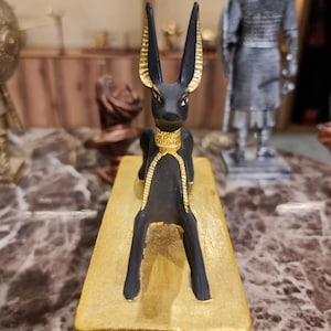 Estátua colecionável do deus egípcio Anúbis (tamanho grande), deus da morte, Egito Antigo, reprodução em museu com certificado.
