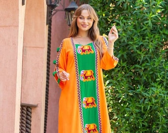 Embroidered Egyptian Cotton Caftan: Exotic Comfort Wear