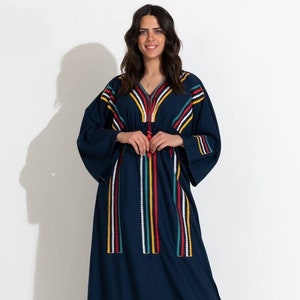 Trendy Navy blue Embroidered cotton Caftan, Egyptian Caftan, exotic caftan, comfort wear, home gathering.