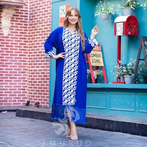 Blue Egyptian embroidered cotton Caftan, Egyptian Caftan, exotic caftan, comfort wear, home gathering
