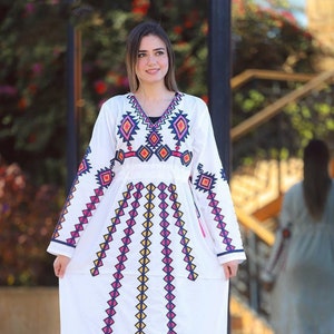 White embroidered cotton Caftan, Egyptian cotton caftan, maxi dress, comfort wear, home gathering, gifts for her