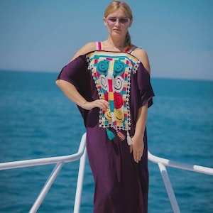 Black Strap embroidered caftan dress, Plus size caftan, Caftans for women, Loose fit caftan, caftans for women, Egyptian cotton Caftan.