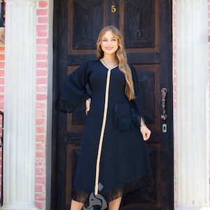 Embroidered Black Egyptian Cotton Caftan: Exotic Comfort Wear