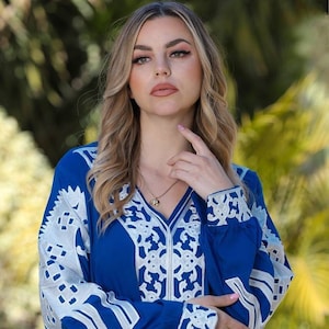 Classy Blue embroidered, Cotton Caftan, Egyptian cotton caftan, maxi dress, comfort wear, home gathering, gifts for her