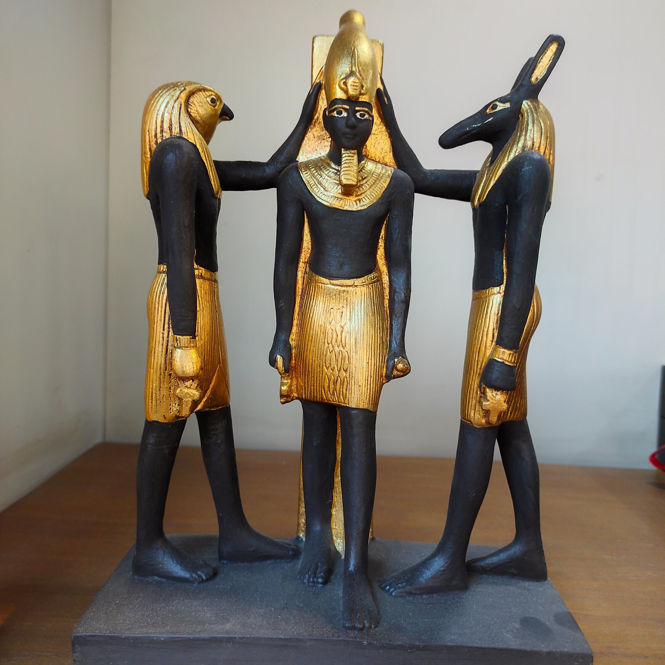 Ramesses III Statue With Horus and Seth: Egyptian Replica With