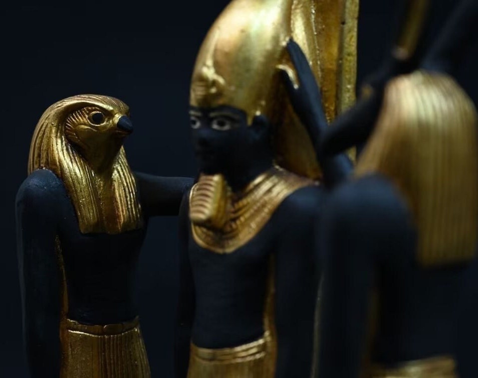 Ramesses III Statue With Horus and Seth: Egyptian Replica With