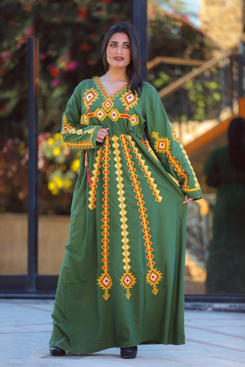 Embroidered Cotton Caftan, Egyptian Cotton Caftan, Maxi Dress, Comfort ...
