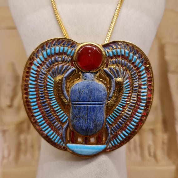 Handmade 24K Gold-plated King Tut Scarab Pendant: Egyptian Revival