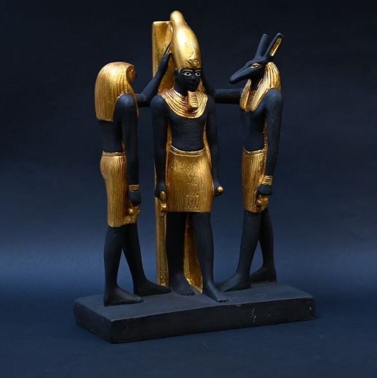 Ramesses III Statue With Horus and Seth: Egyptian Replica With